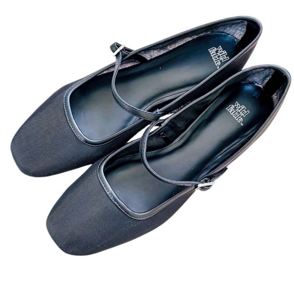 Wild Fable Elsa Black Mesh Mary Jane Ballet Flats